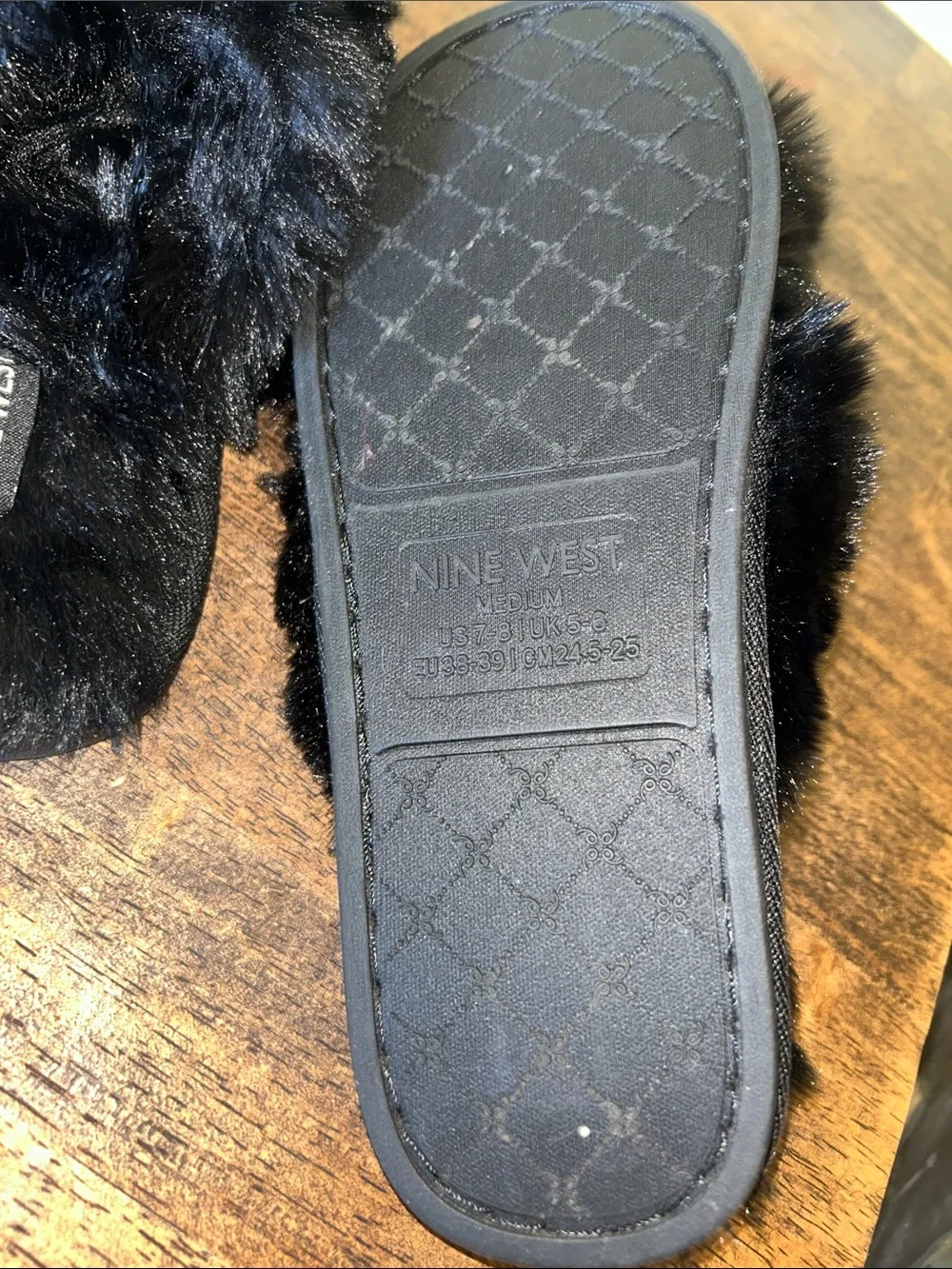 Nine West Black Faux Fur Slide Sandals